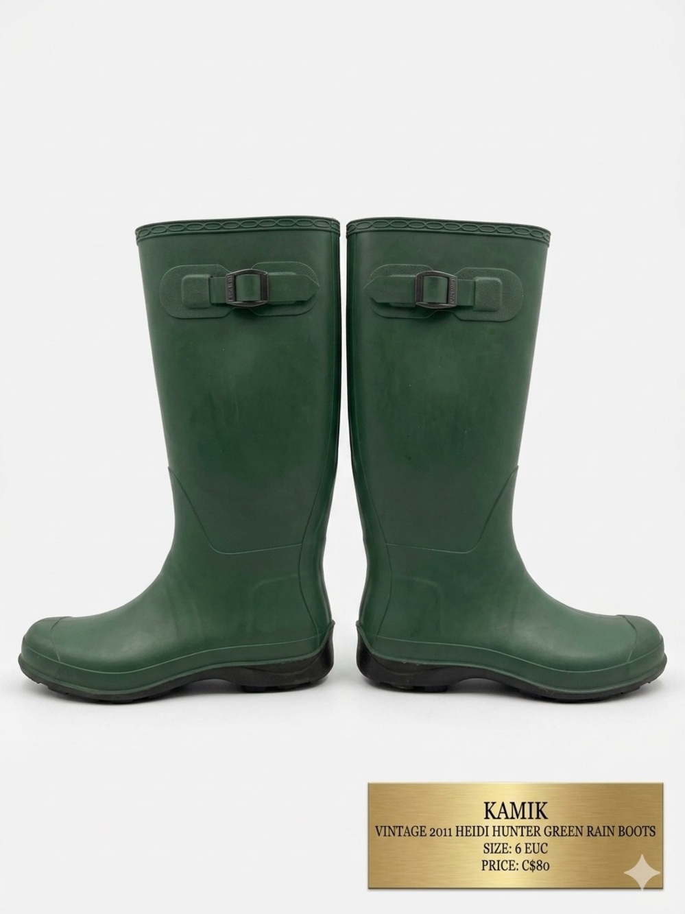 Vintage 2011 Kamik Heidi Hunter Green Rain Boots Size 6 EUC MADE IN CANADA